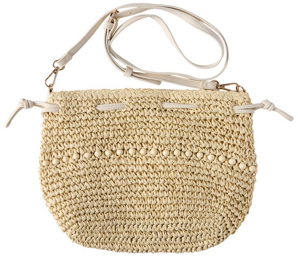 LS LIVE IN STYLE Woven Straw Crossbody - Natural Beaded