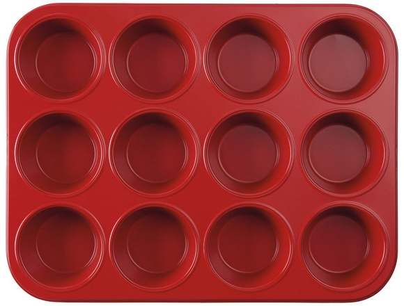 Crofton Metal Bakeware - 12 cup Muffin Pan, Red