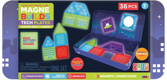 Magne Builds Travel - Magnetic Tiles 36pc- Glow City