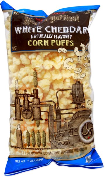 World's Puffiest White Cheddar Corn Puffs — Price: Varies (~$2–$3)