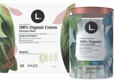 L. Pads 36 or 42-ct., Liners 100-ct. or Tampons 25–30-ct.