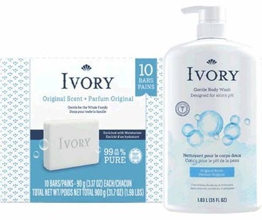 Ivory Body Wash 35-oz or Bar Soap 10-ct.
