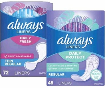 Always Daily Protect Liners 48–60-ct. or Daily Fresh Liners 72-ct.