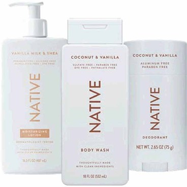 Any 3 Native: Deodorant 2.4–3.5-oz, Body Wash or Lotions 16.5–36-oz OR Shampoo or Conditioner