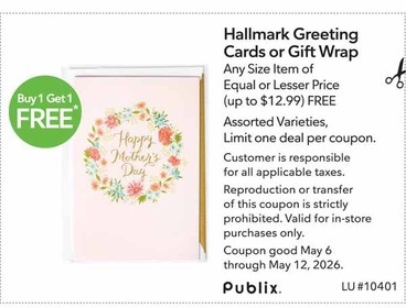 Free item of equal or lesser price. Any Size Item of Equal or Lesser Price (up to $12.99) FREE
