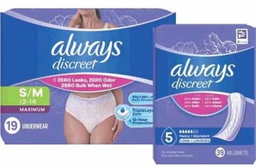 Always Discreet Underwear 10–19-ct. or Discreet Pads