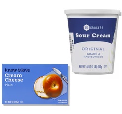 Know & Love Cream Cheese Brick 8 oz or SE Grocers Sour Cream 16 oz