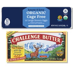 Challenge Butter Sticks 16 oz or Know & Love Organic Cage Free Eggs Dozen