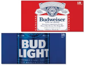 18 Pk Budweiser, Miller or Coors 12 oz
