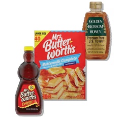 Golden Blossom Honey 16 oz or Mrs. Butterworth's Pancake Mix 32 oz or syrup 24 oz