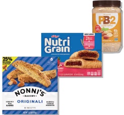 Kellogg’s Nutri-Grain Bars 8 ct or chia bars 10 ct, PB2 Powdered Peanut Butter 16 oz or Nonni's Biscottis or Thins 6-8 ct