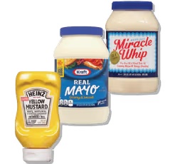Heinz Yellow Mustard 14 oz or Kraft Miracle Whip or Mayonnaise 30 oz