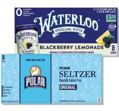 8 Pk Polar or Waterloo Seltzer Water 12 oz