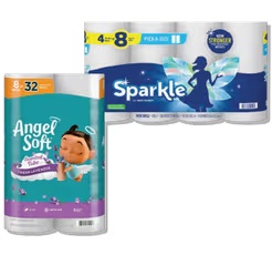 Sparkle Paper Towels 4 double rolls or Angel Soft Bath Tissue 6 ultra or 8 mega rolls