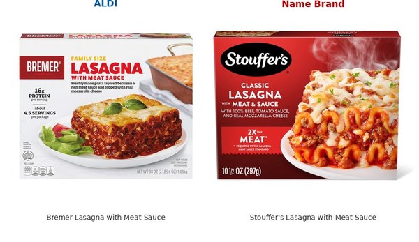 ALDI Bremer Lasagna with Meat Sauce vs. Stouffer's Lasagna with Meat Sauce