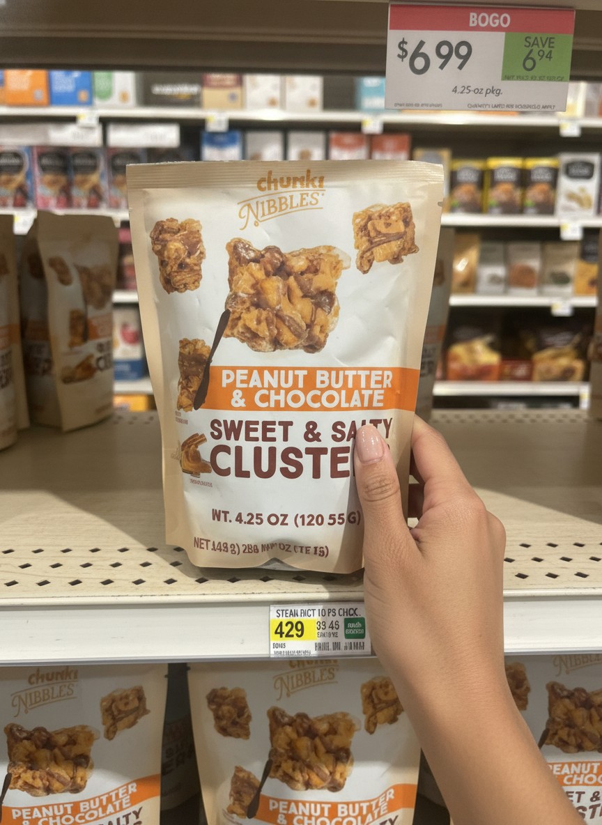 CHUNK NIBBLES SNACK Peanut Butter & Chocolate Sweet & Salty Clusters