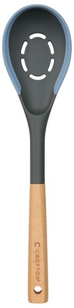 Crofton Silicone Edge Wooden Utensil - Slotted Spoon - Blue