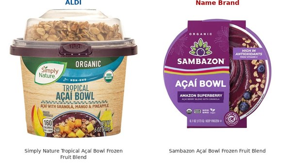 ALDI Simply Nature Tropical Açaí Bowl Frozen Fruit Blend vs. Sambazon Açaí Bowl Frozen Fruit Blend