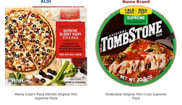 ALDI Mama Cozzi's Pizza Kitchen Original Thin Supreme Pizza vs. Tombstone Original Thin Crust Supreme Pizza