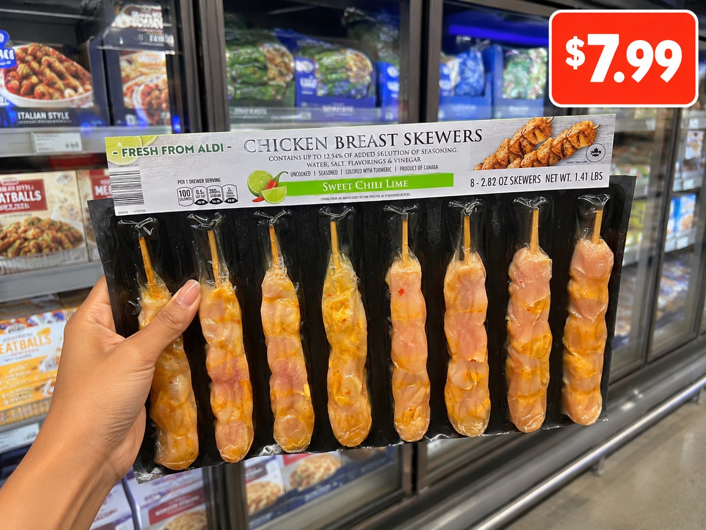 FRESH FROM ALDI - CHICKEN BREAST SKEWERS SWEET CHILI LIME