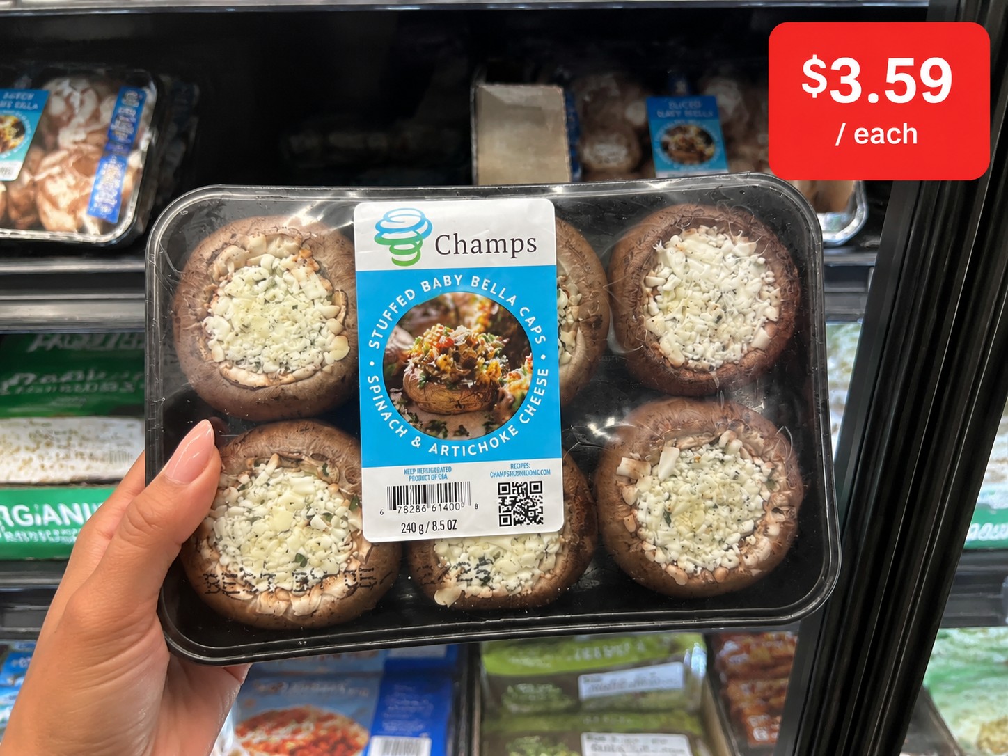 Champs STUFFED BABY BELLA CAPS SPINACH & ARTICHOKE CHEESE