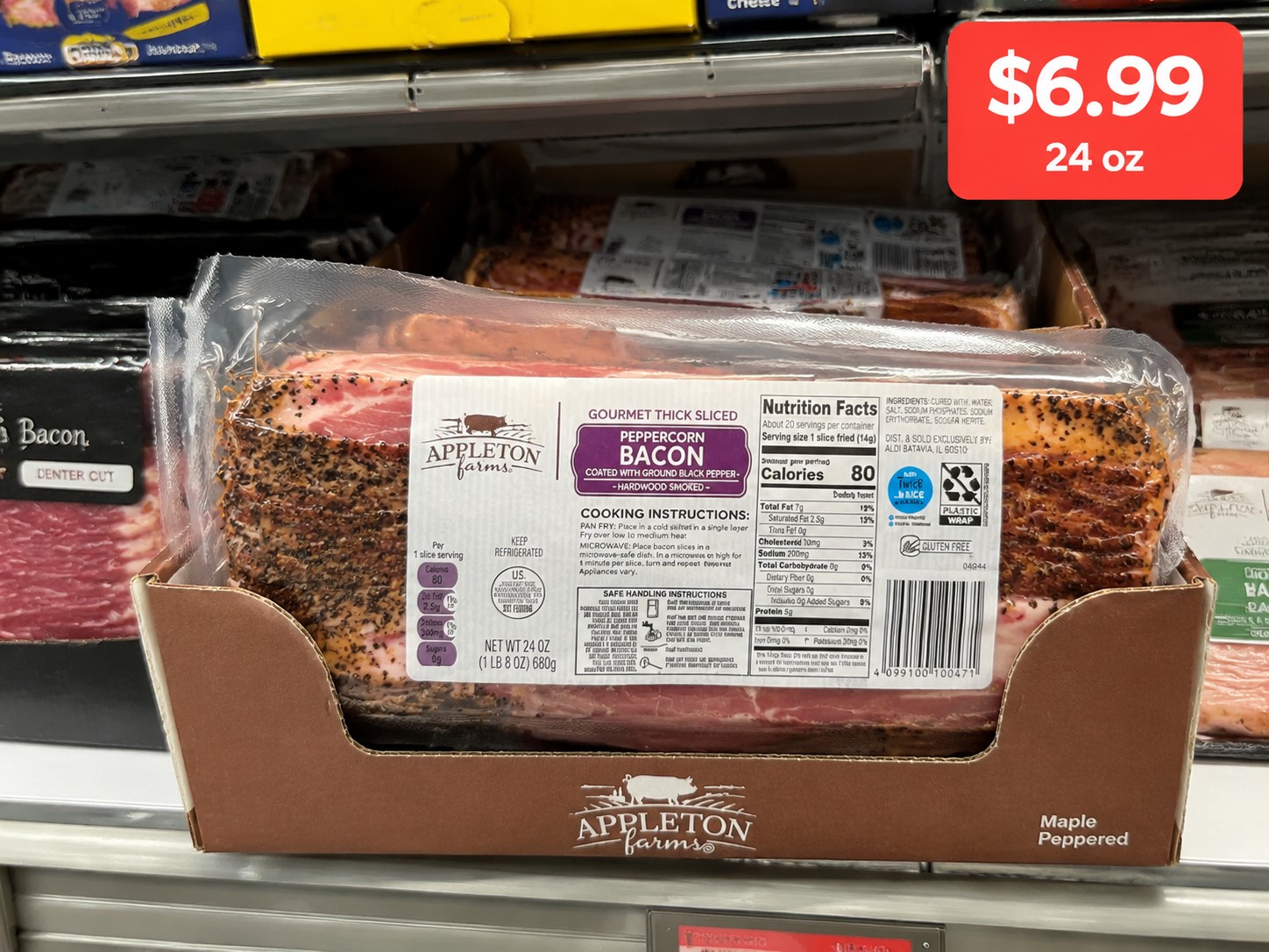 APPLETON FARMS GOURMET THICK SLICED PEPPERCORN BACON