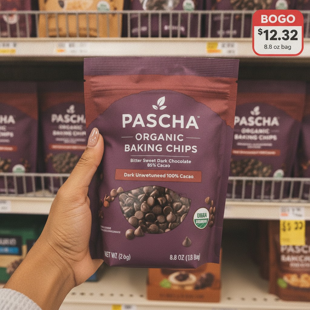 PASCHA ORGANIC BAKING CHIPS Bitter Sweet Dark Chocolate 85% Cacao or Dark Unsweetened 100% Cacao, 8.8 oz bag