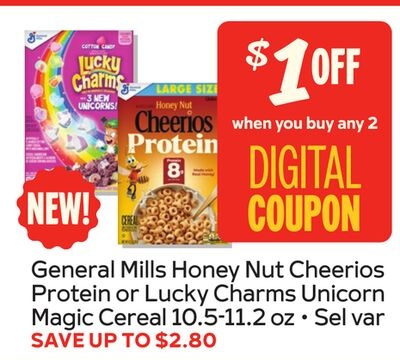 General Mills Honey Nut Cheerios Protein or Lucky Charms Unicorn Magic Cereal