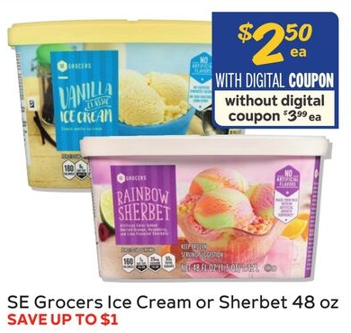 SE Grocers Ice Cream or Sherbet