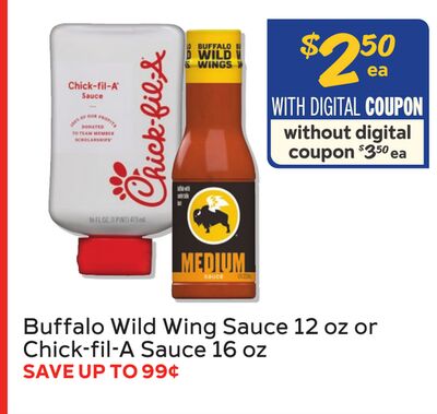 Buffalo Wild Wing Sauce 12 oz or Chick-fil-A Sauce 16 oz