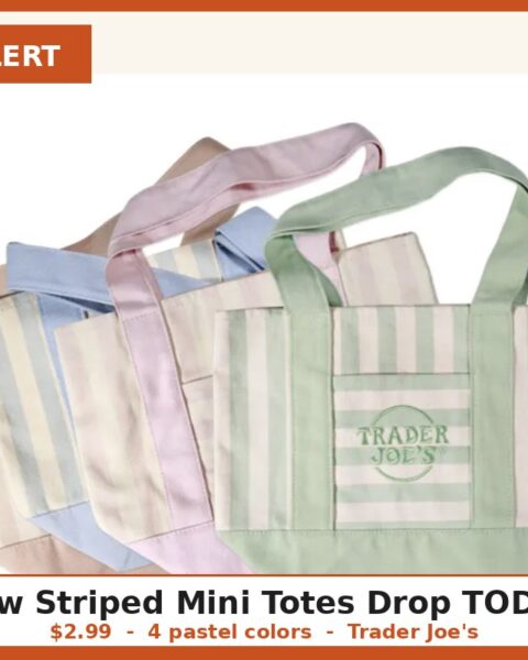 Trader Joes new striped mini canvas totes in pastel colors