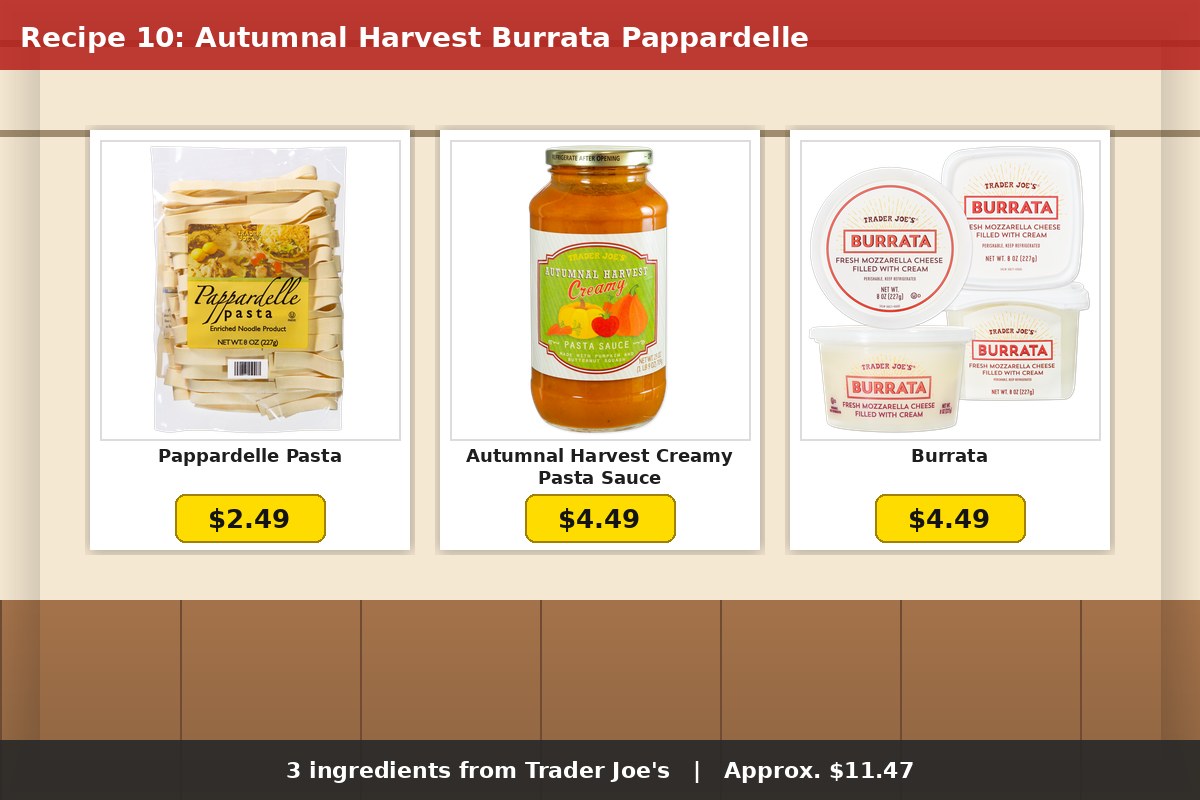 Autumnal Harvest Burrata Pappardelle - 3 Trader Joe's ingredients with prices