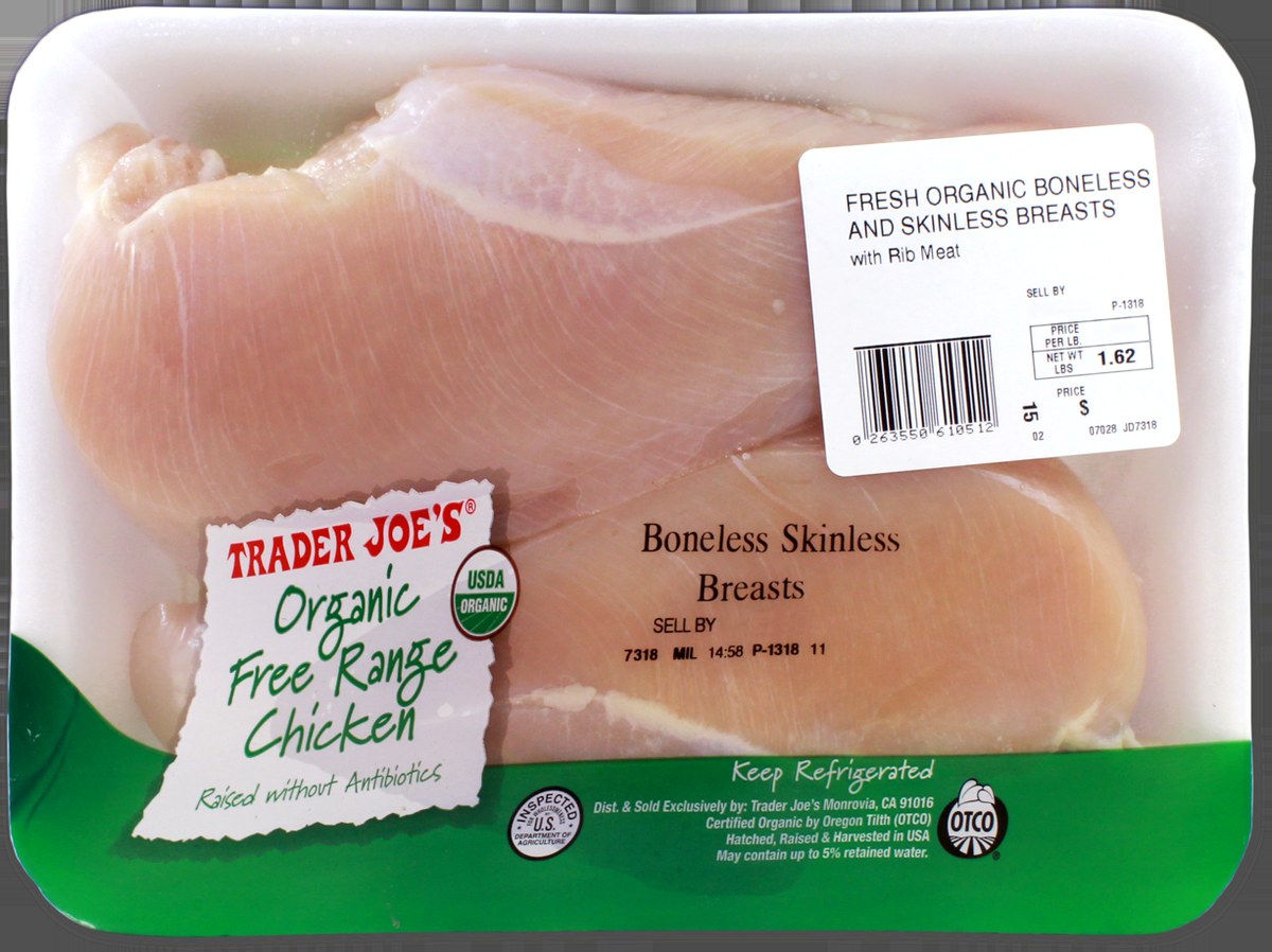 Organic Free Range Boneless Skinless Chicken Breasts at Trader Joe's