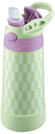 Crofton Kids Stainless Steel Water Bottle - White/Green Check