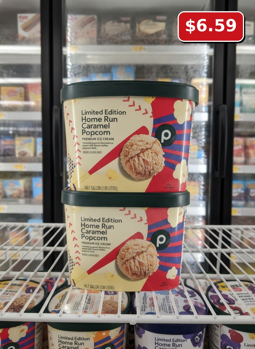 Publix Limited Edition Home Run Caramel Popcorn Premium Ice Cream
