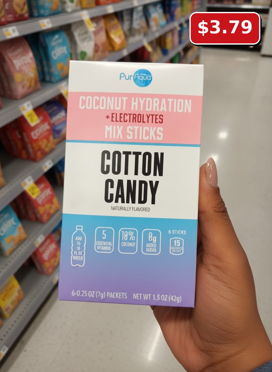 PurAqua Coconut Hydration + Electrolytes Mix Sticks Cotton Candy Naturally Flavored