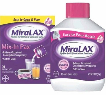 Miralax 17.9 or 26.9-oz or Mix-In Pax 20-ct.