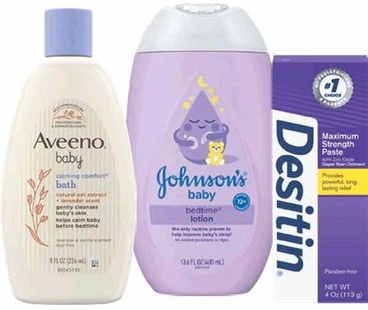 Aveeno Baby 8-oz, Johnson's Baby 13.6-oz or Desitin 4-oz