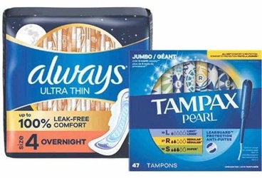 Tampax Pearl Tampons 45–50-ct. or Always Ultra or Maxi Pads 36–50-ct.