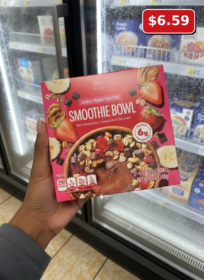 ALDI Acai & Peanut Butter Smoothie Bowl With Strawberries, Granola & Dark Chocolate