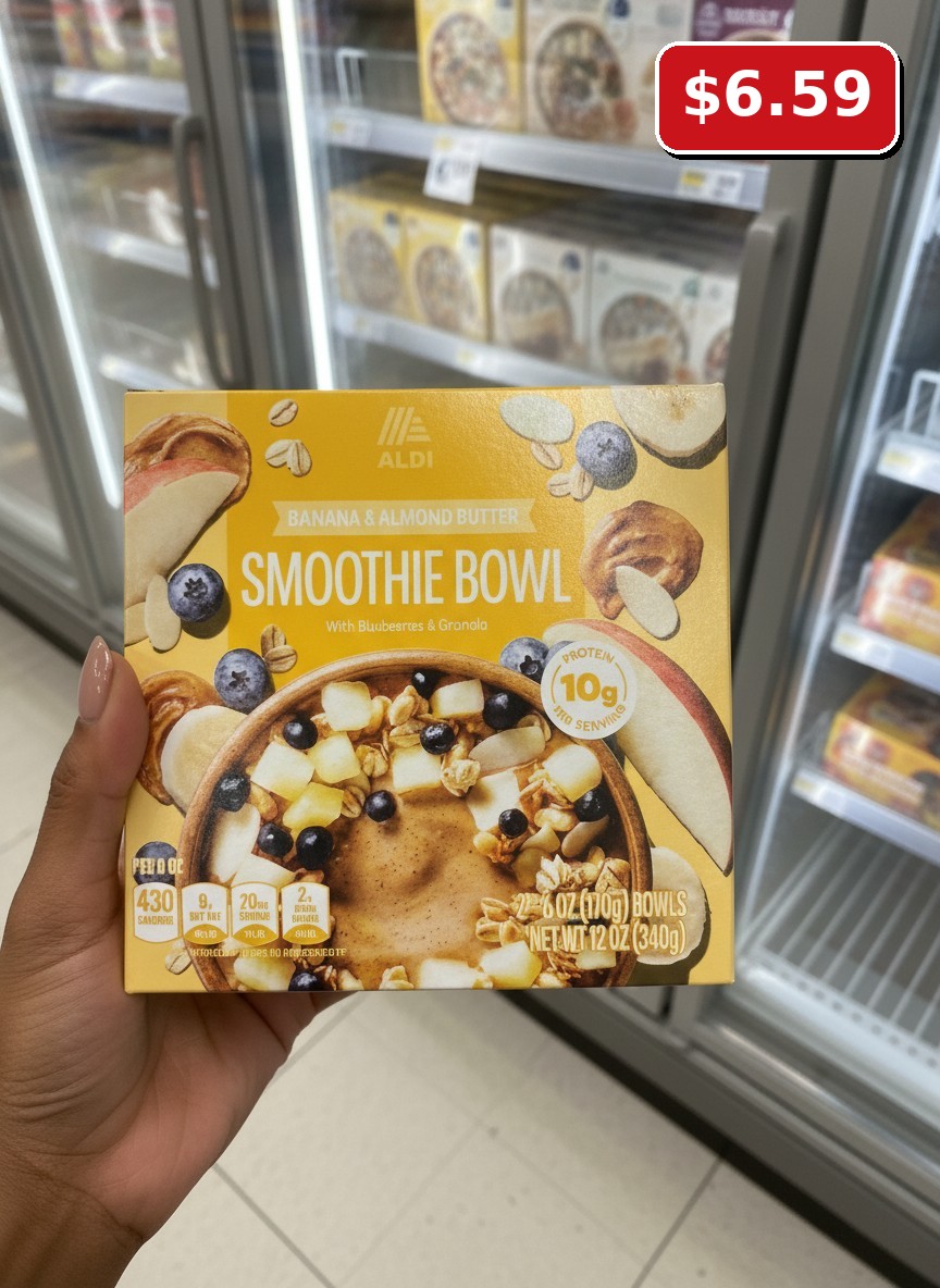 ALDI BANANA & ALMOND BUTTER SMOOTHIE BOWL With Blueberries & Granola