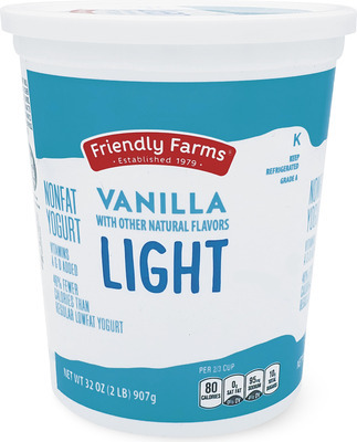 Friendly Farms Nonfat Yogurt Plain or Vanilla