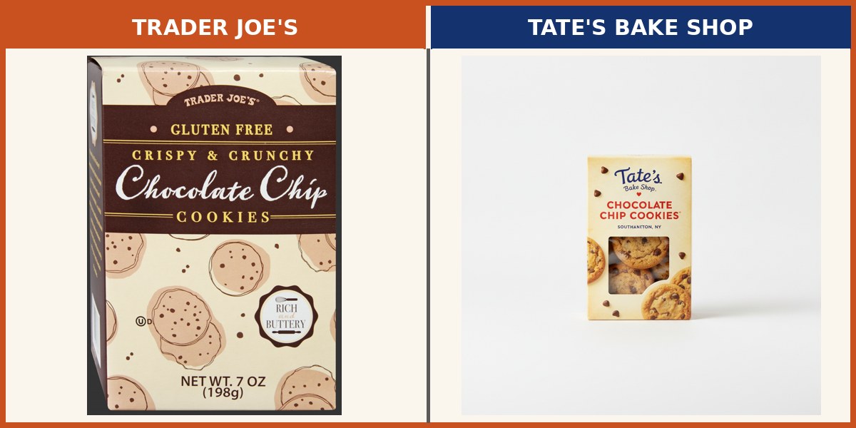 Trader Joe's Chocolate Chip Gluten-Free Cookies side by side with Tate's Bake Shop