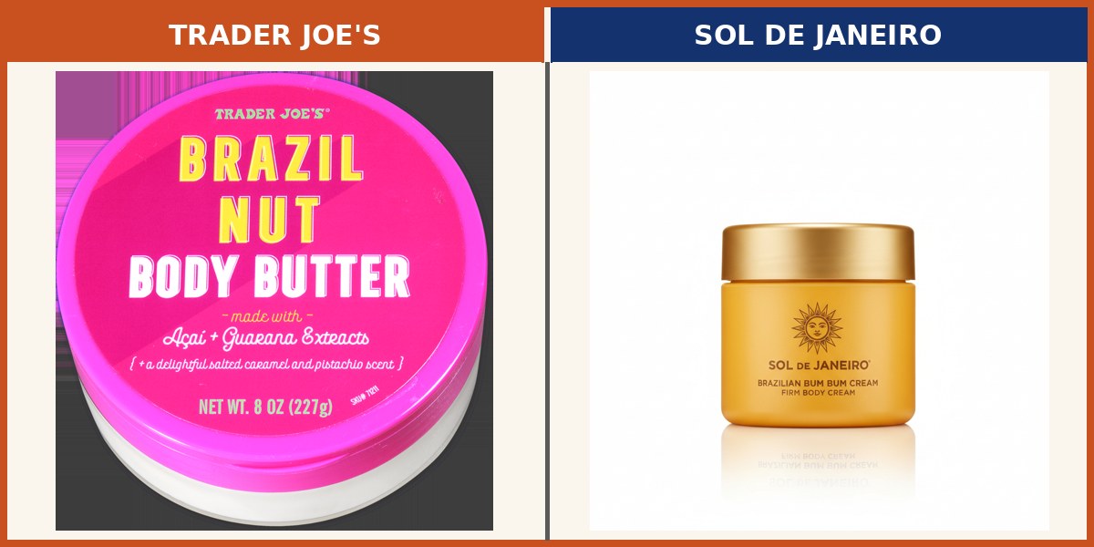 Trader Joe's Brazil Nut Body Butter side by side with Sol de Janeiro