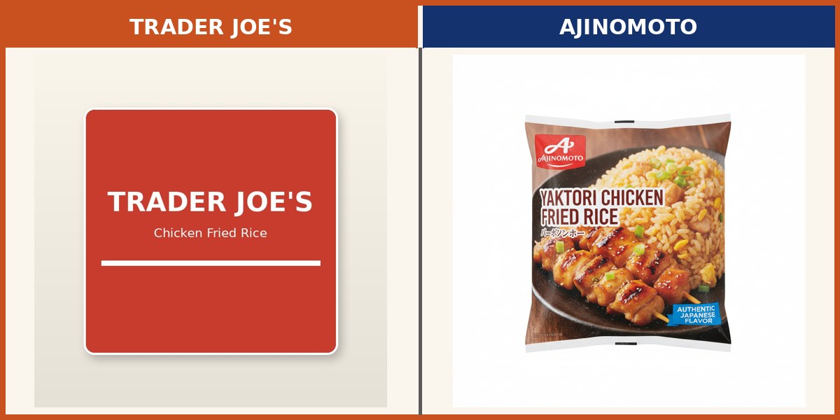 Trader Joe's Chicken Fried Rice side by side with Ajinomoto