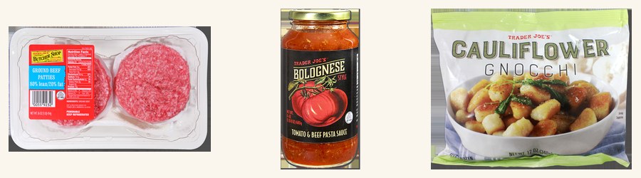 Trader Joe's ingredients for Cauliflower Gnocchi Bolognese