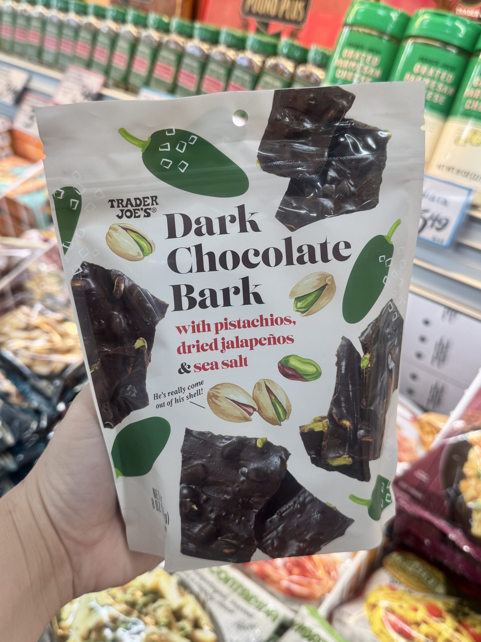 Dark Chocolate Bark with Pistachios, Dried Jalapeños & Sea Salt - in store