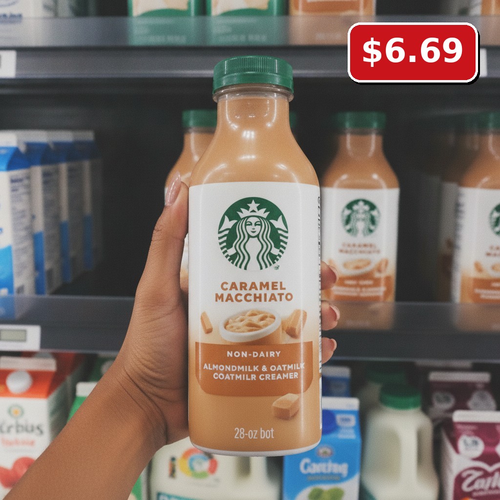 STARBUCKS COFFEE CREAMER Almond & Oat, Caramel Macchiato, 28-oz bot.