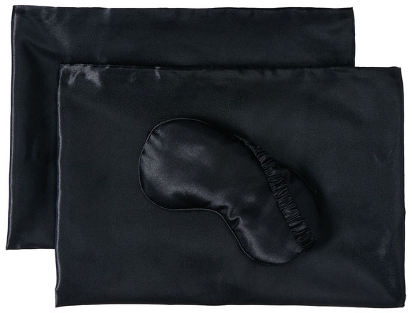 KIRKTON HOUSE 2PK Satin Pillowcase and Eye Mask - Black