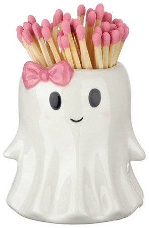 Kirkton House Halloween Matches Holder - Ghost Pnk Bow